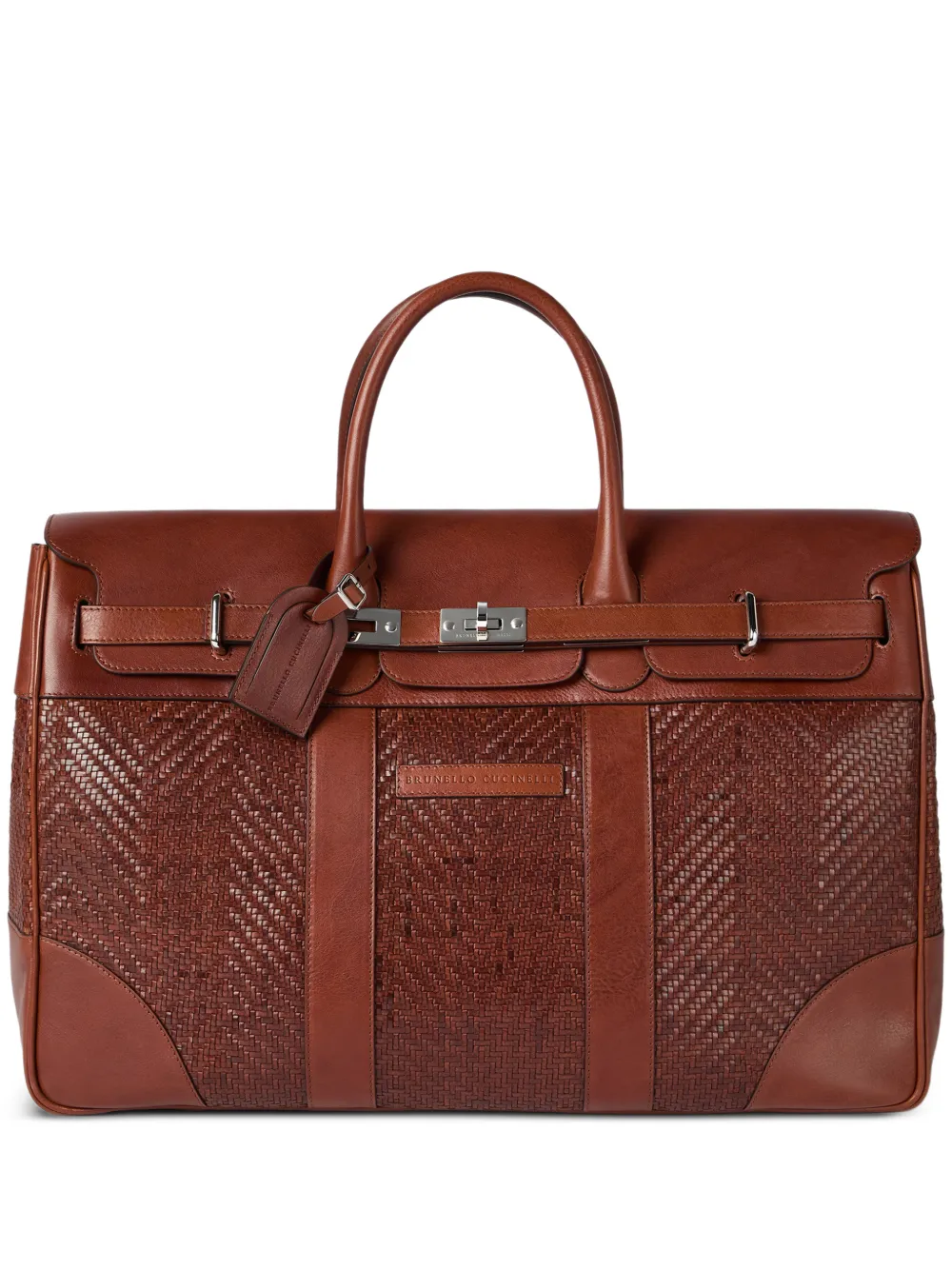Brunello Cucinelli bolsa de viaje con diseño trenzado | marrón | Image 1