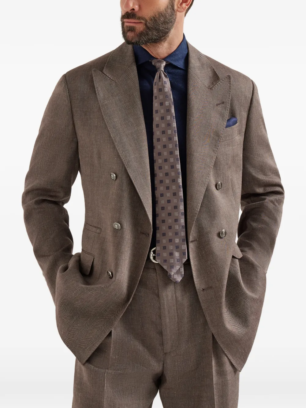 Brunello Cucinelli Blazer met puntige revers Bruin