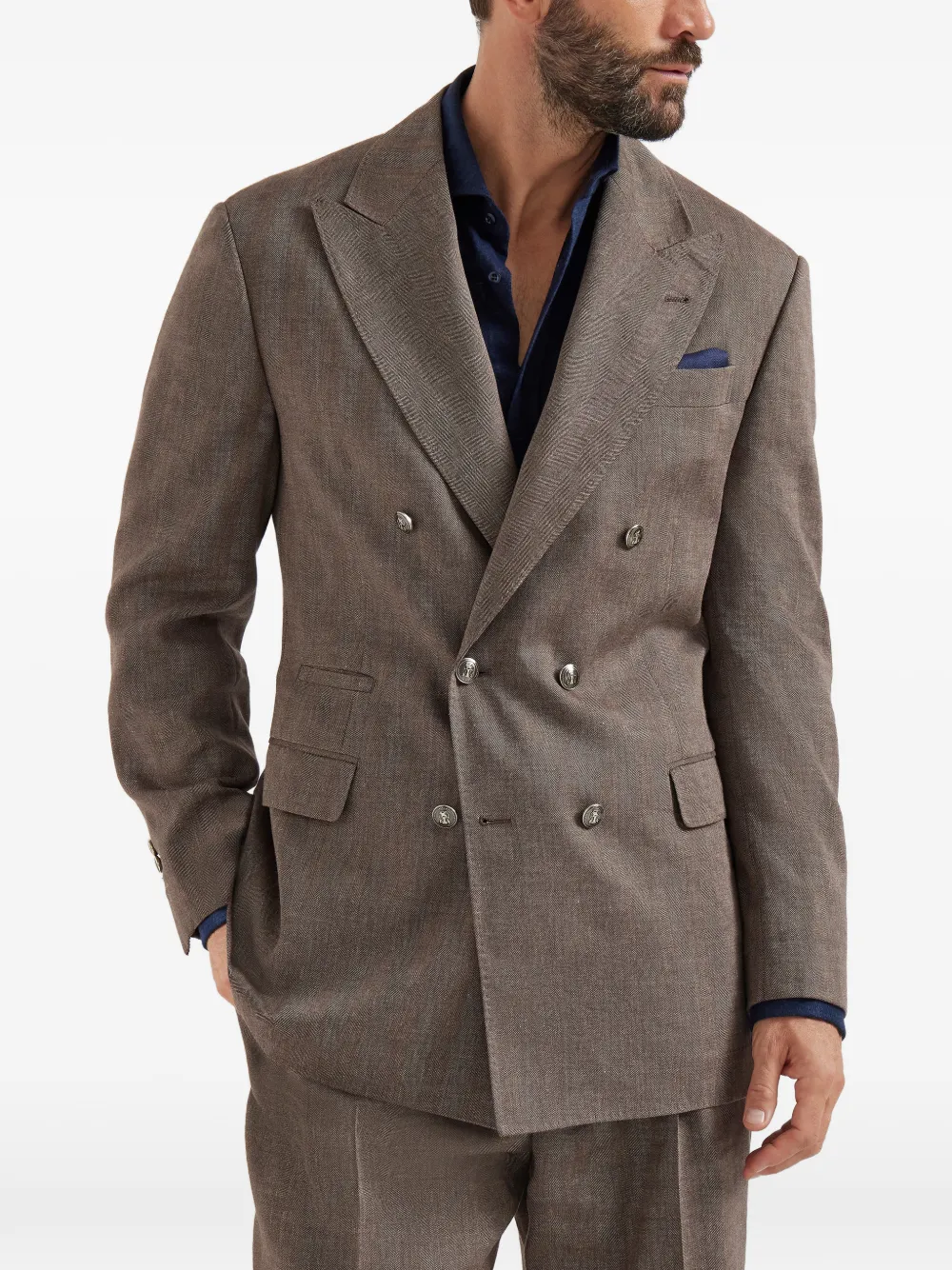 Brunello Cucinelli Blazer met puntige revers Bruin