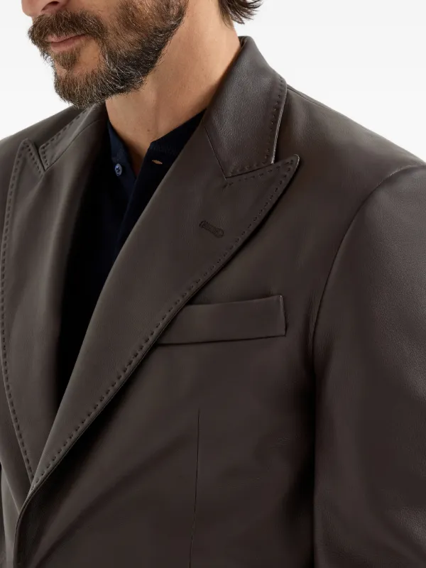 Brunello Cucinelli peak-lapels Leather Blazer | Brown | FARFETCH