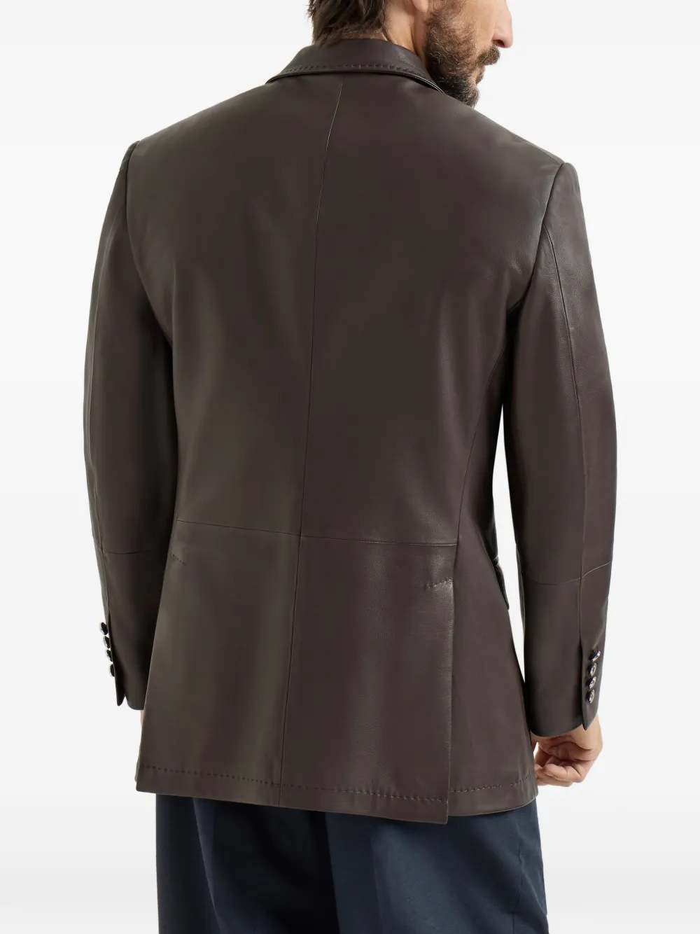 Brunello Cucinelli Leren blazer met puntige revers Bruin