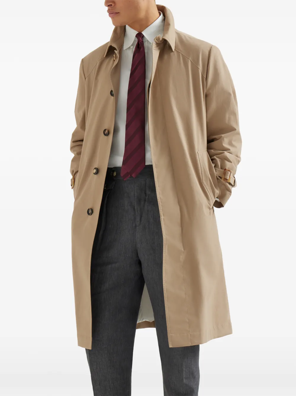  Brunello Cucinelli Belted Techno Cotton Coat - Neutrals 
