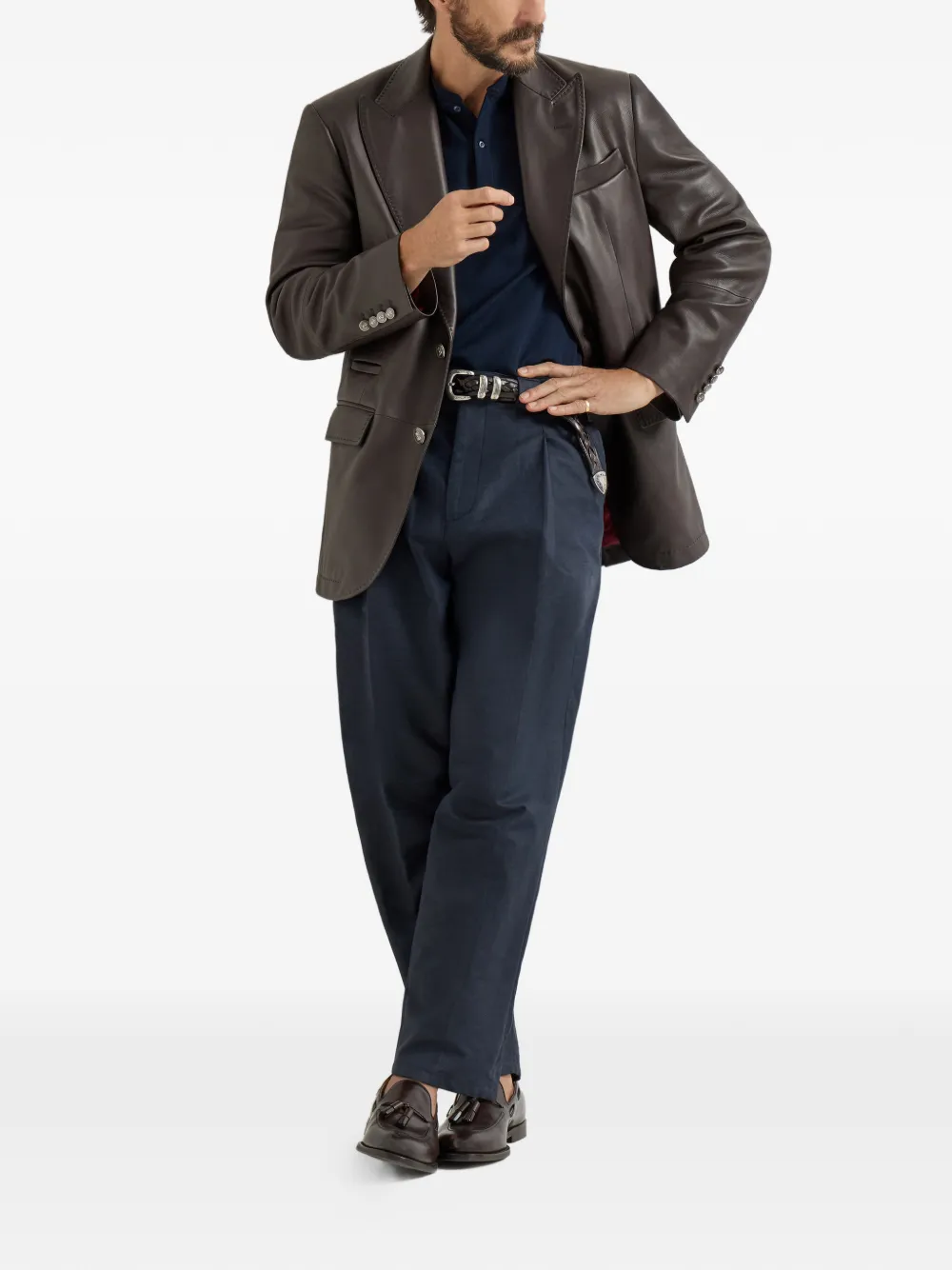 Brunello Cucinelli Poloshirt met wafelpatroon en henley-kraag - Blauw