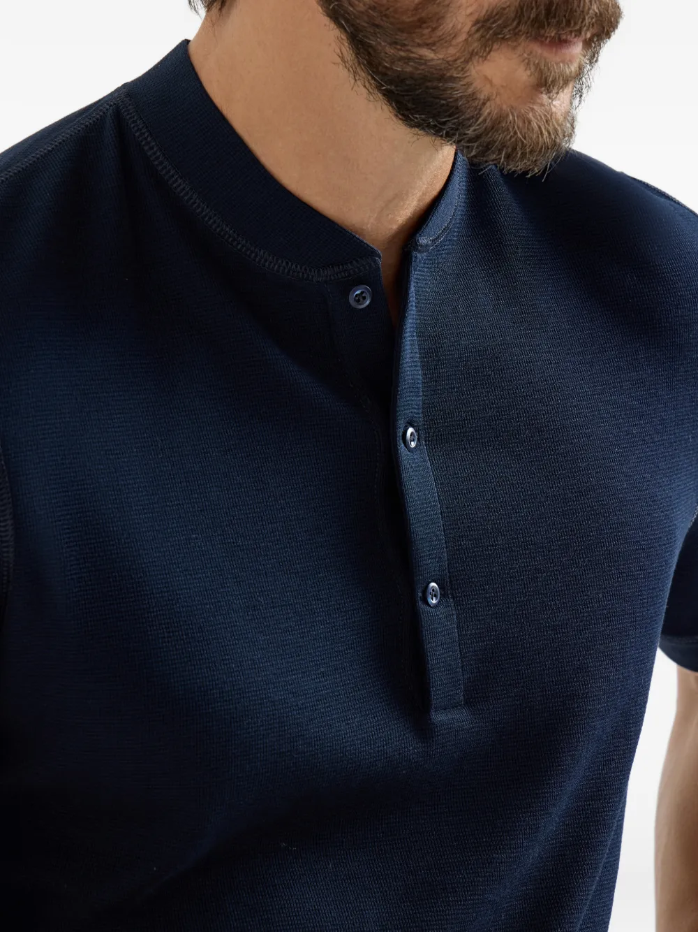 Brunello Cucinelli Poloshirt met wafelpatroon en henley-kraag Blauw