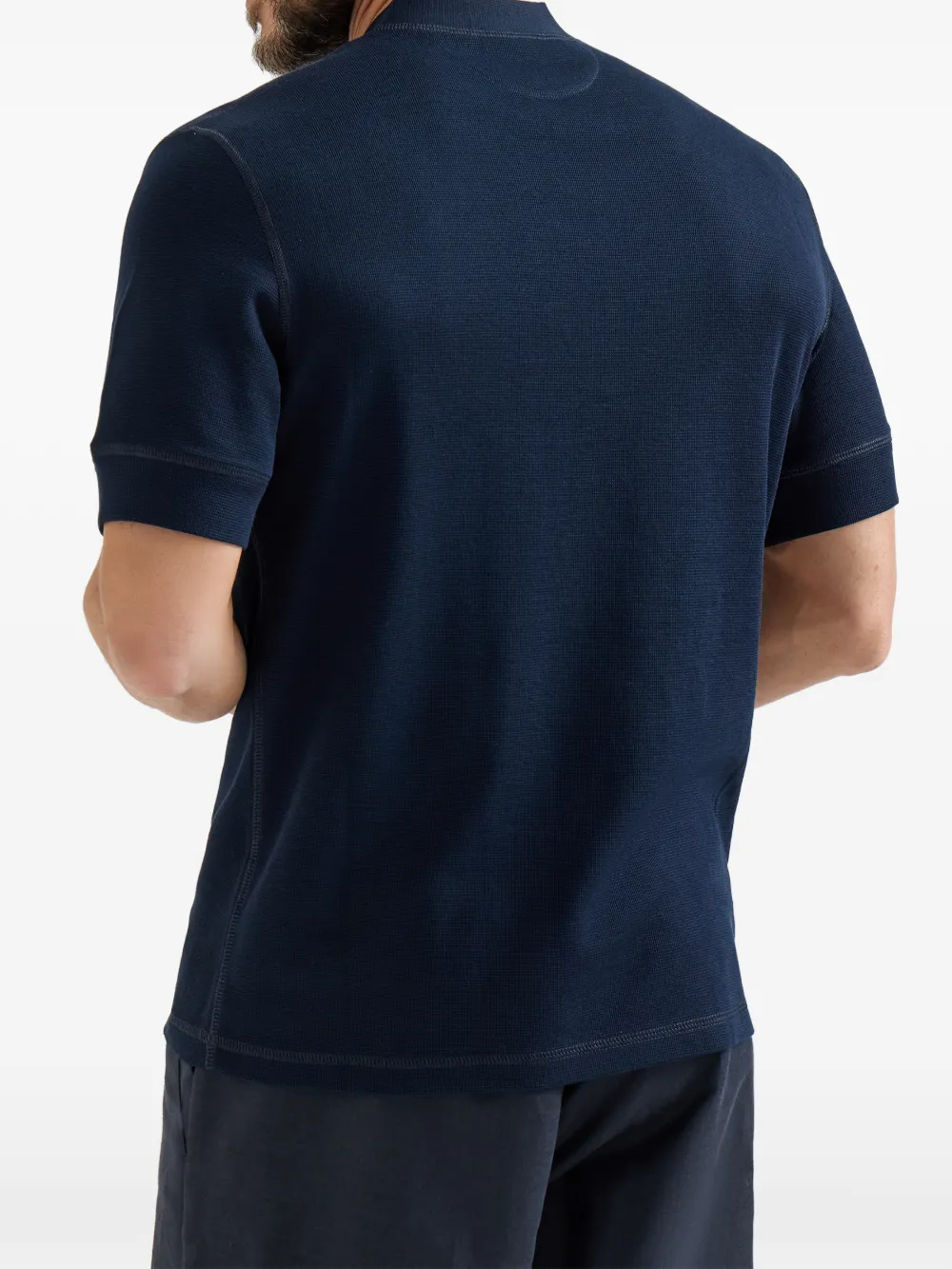 Brunello Cucinelli Poloshirt met wafelpatroon en henley-kraag Blauw