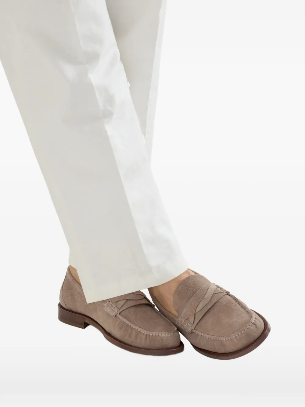Brunello Cucinelli twisted suede loafers Beige