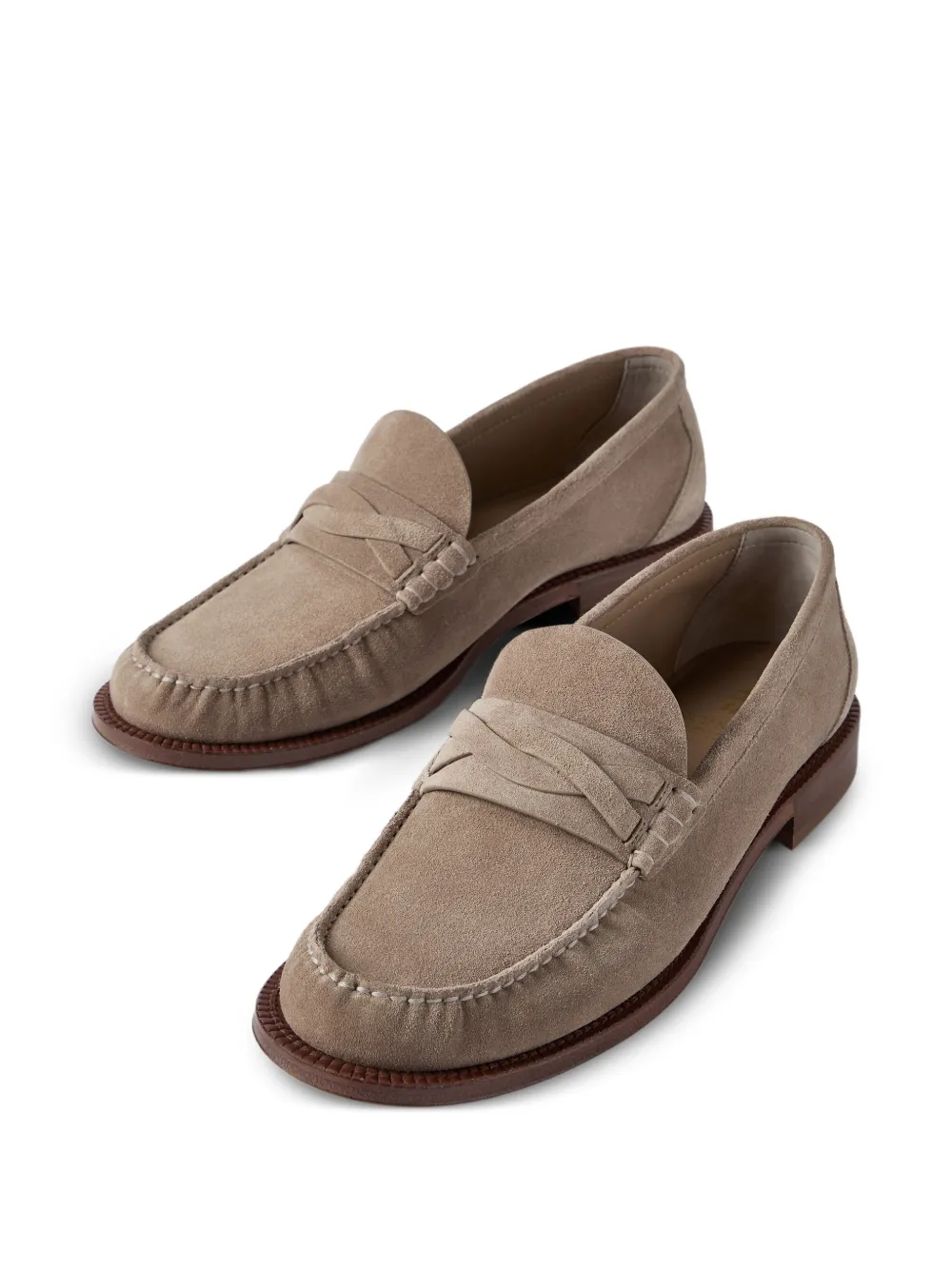 Brunello Cucinelli twisted suede loafers Beige