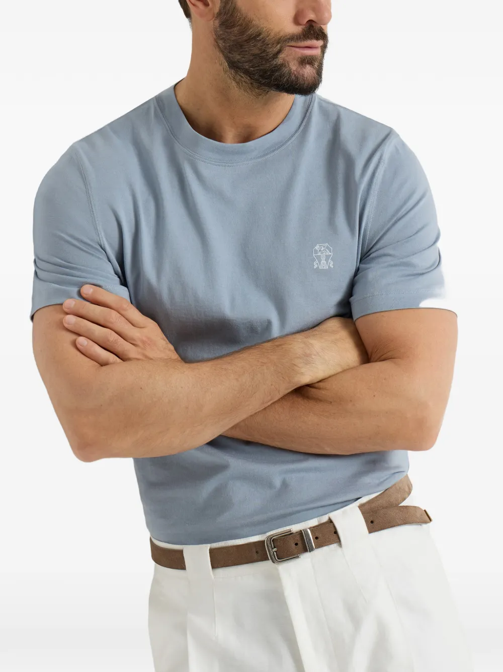 Brunello Cucinelli T-shirt met ronde hals en logodetail Blauw