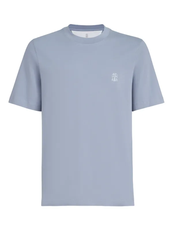 Brunello Cucinelli Camiseta Decote Careca Com Logo | Azul