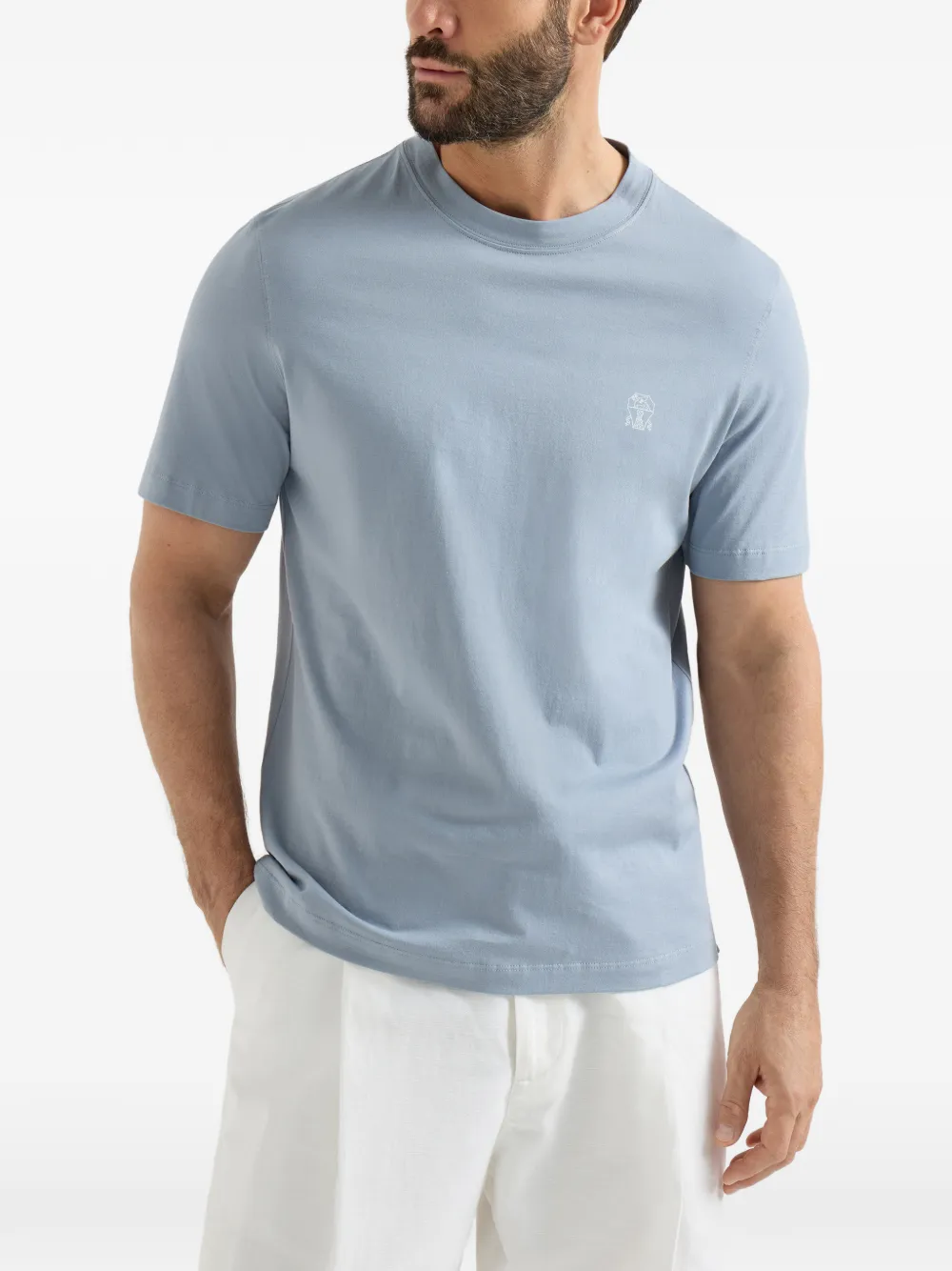 Brunello Cucinelli T-shirt met ronde hals en logodetail Blauw