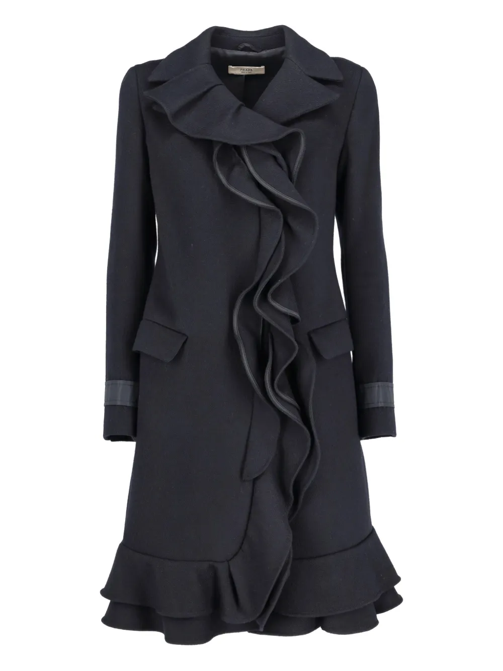 Prada Pre-Owned ruffled-trim double-breasted wool coat | Image 2