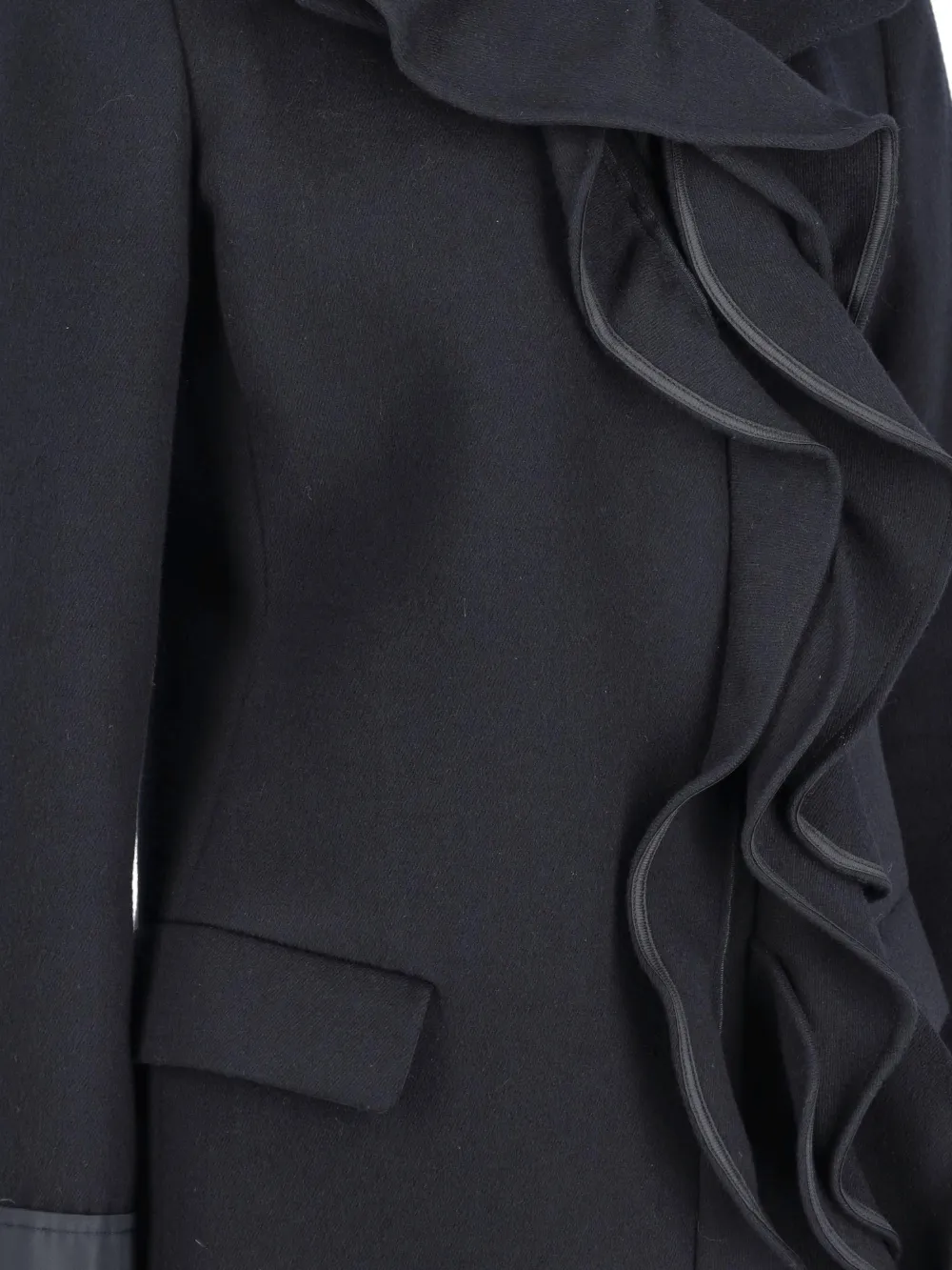 Ruffled-Trim Double-Breasted Wool Coat