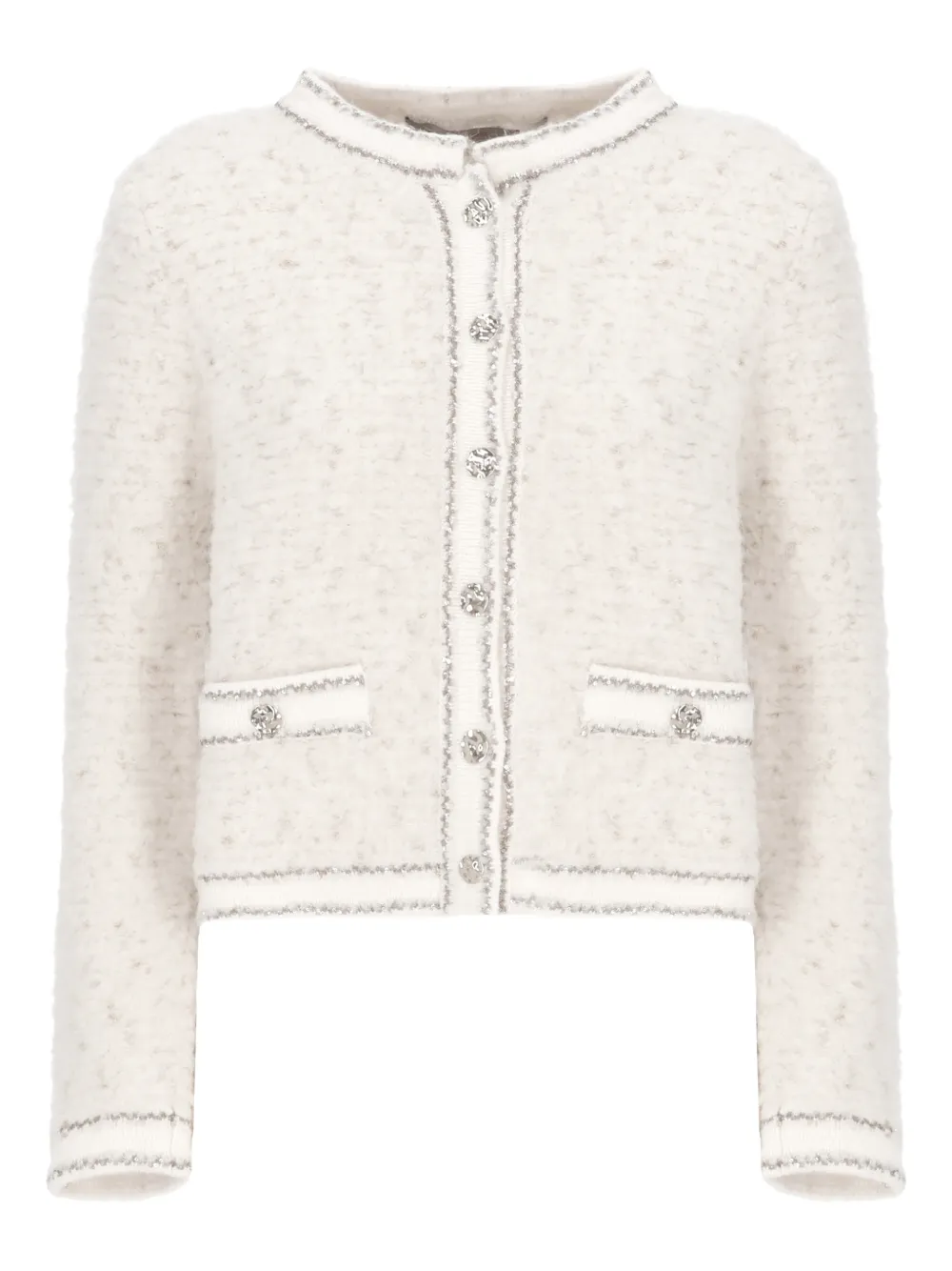 D.Exterior sequin-embellishment button-up cardigan - Neutrals