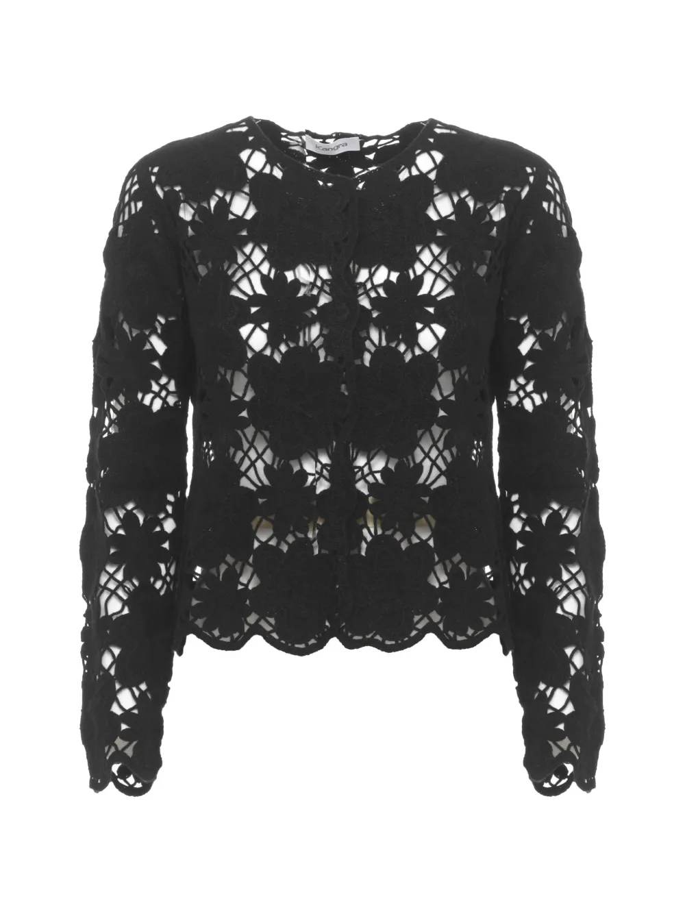 Kangra Cashmere Floral-mesh Cardigan In Black