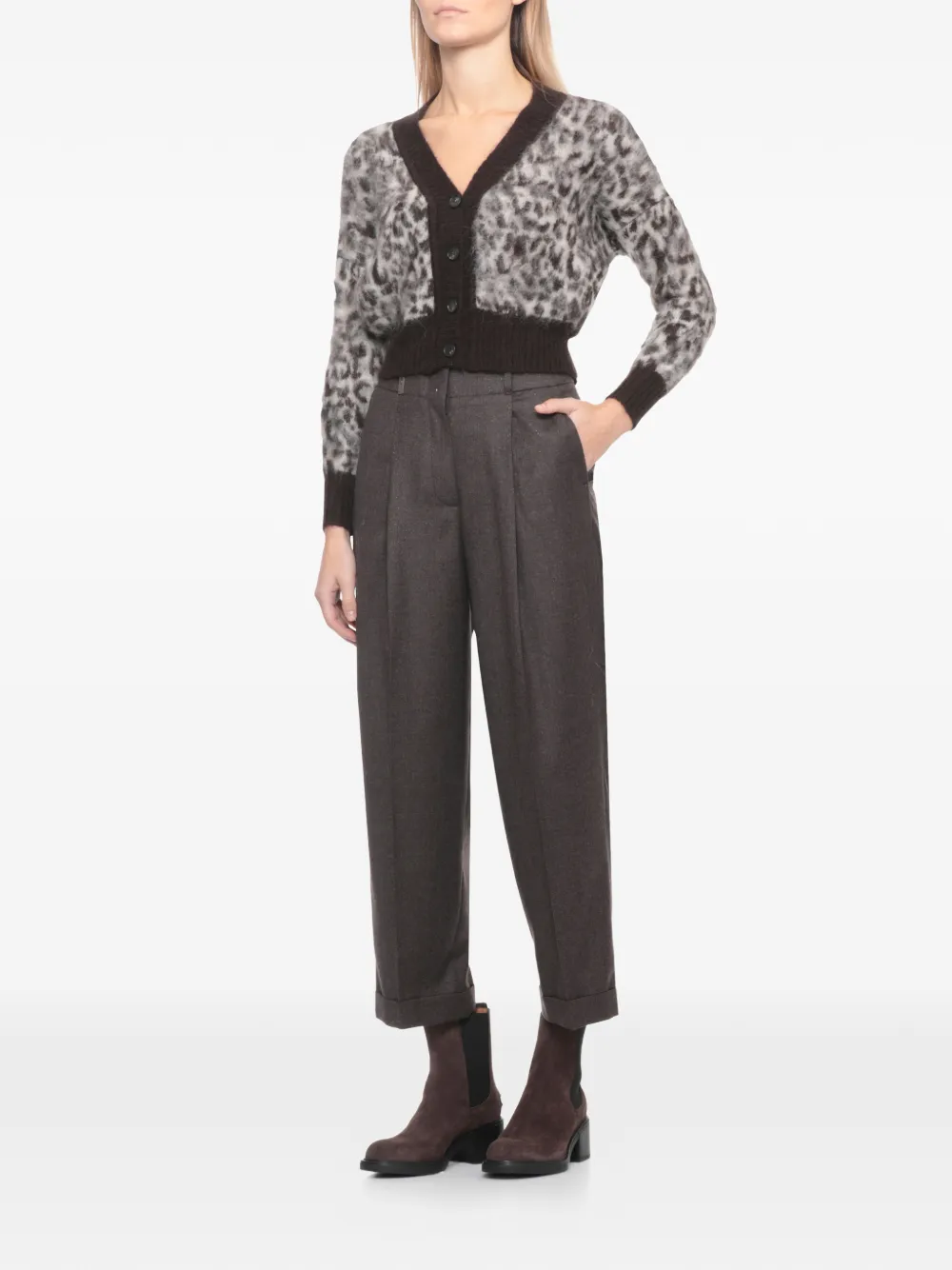 D Exterior Button-up Long-sleeve Cardigan In Gray