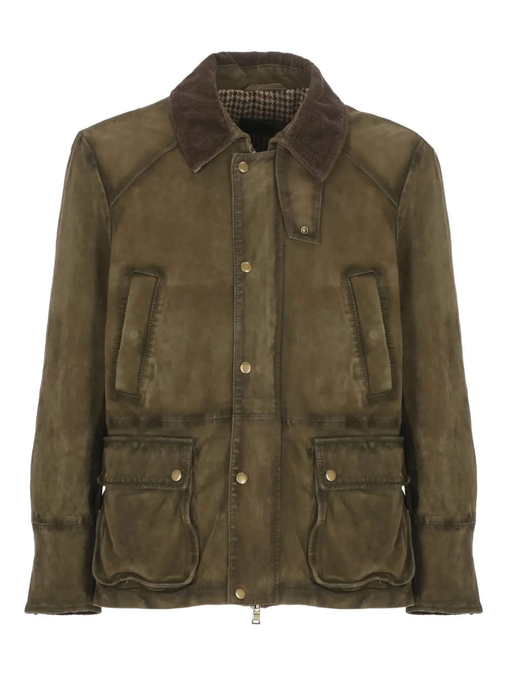 THE JACK LEATHERS Balmoral Burned corduroy-collar leather jacket - Verde