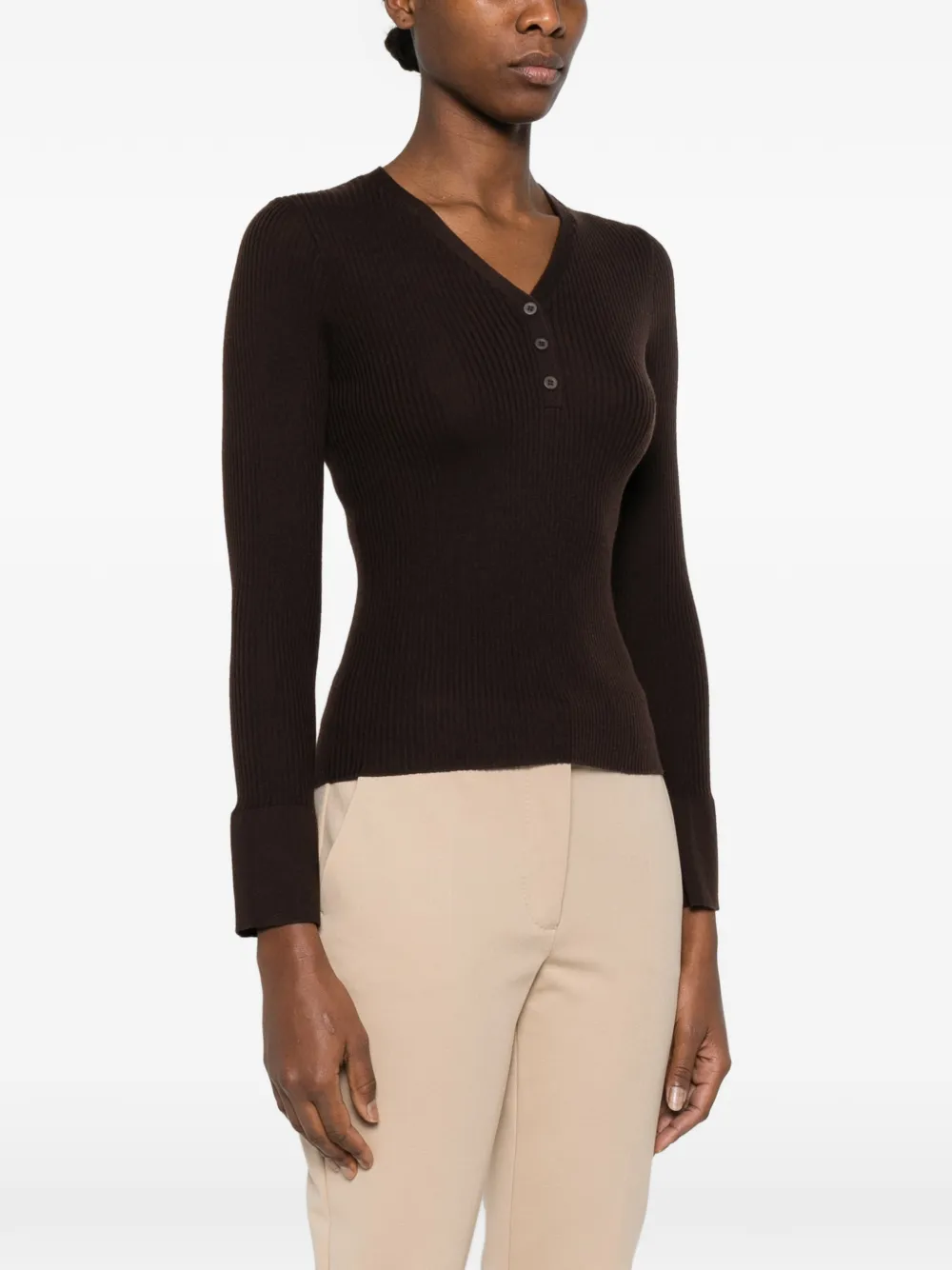  Ivory Paris Button-up Flared-cuffs Top - Brown 