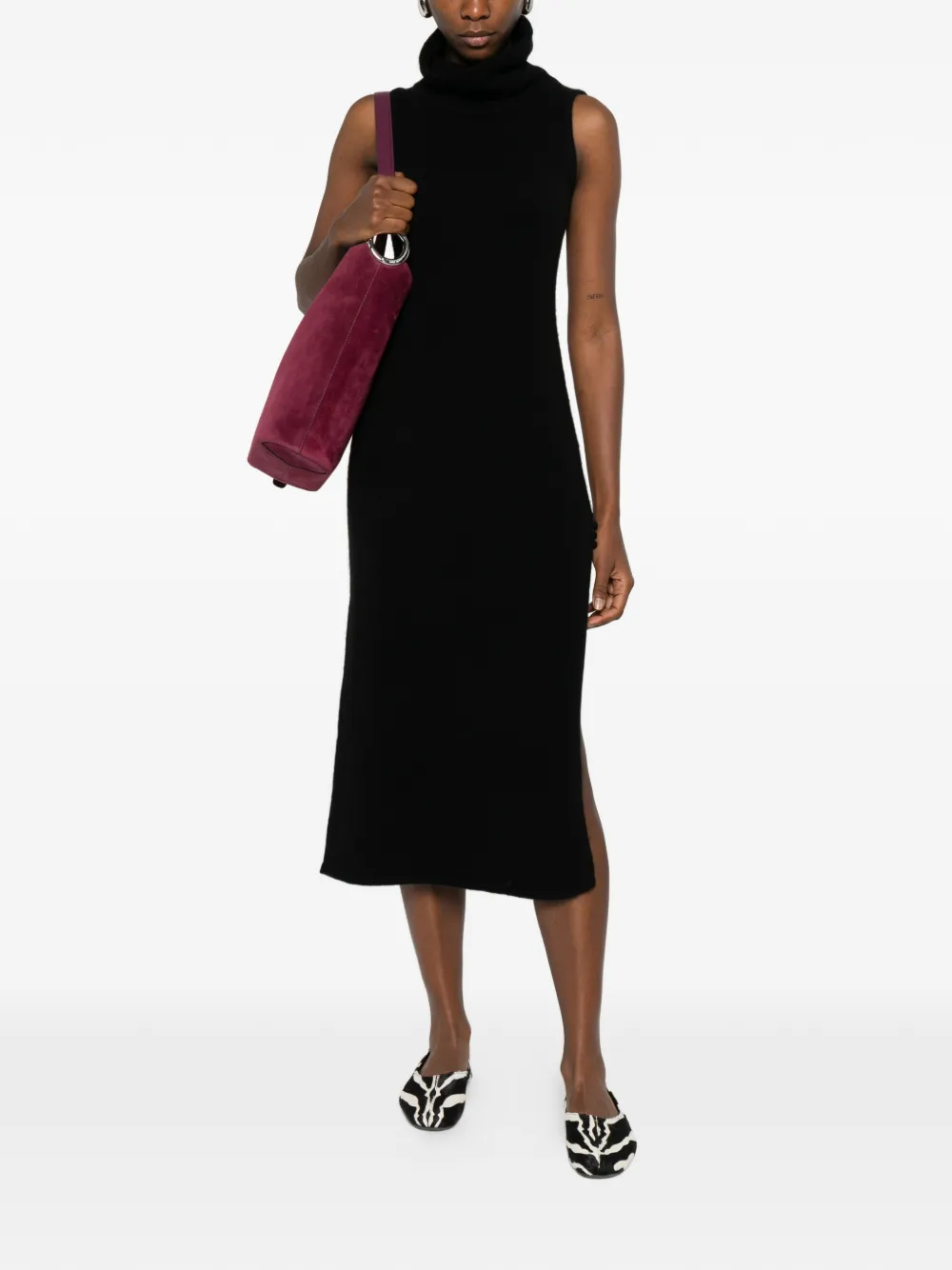 IVORY PARIS roll-neck sleeveless dress - Zwart