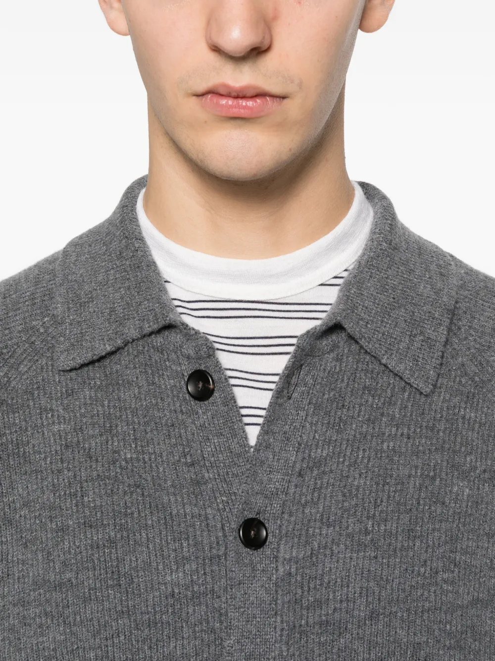 Hōsio Polo-collar Cardigan In Gray