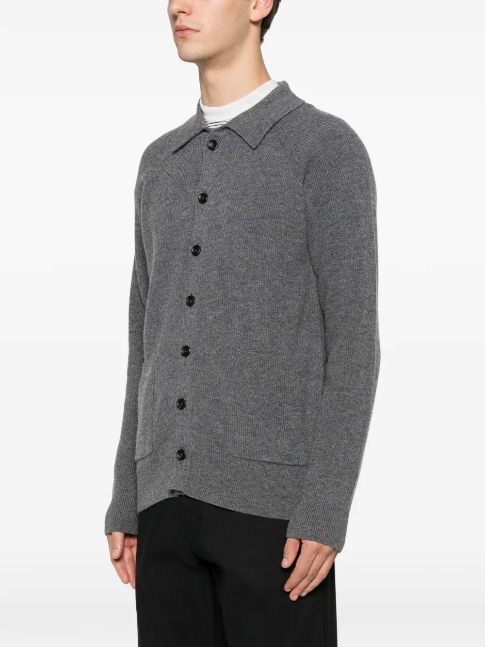 Hōsio Polo-collar Cardigan In Gray