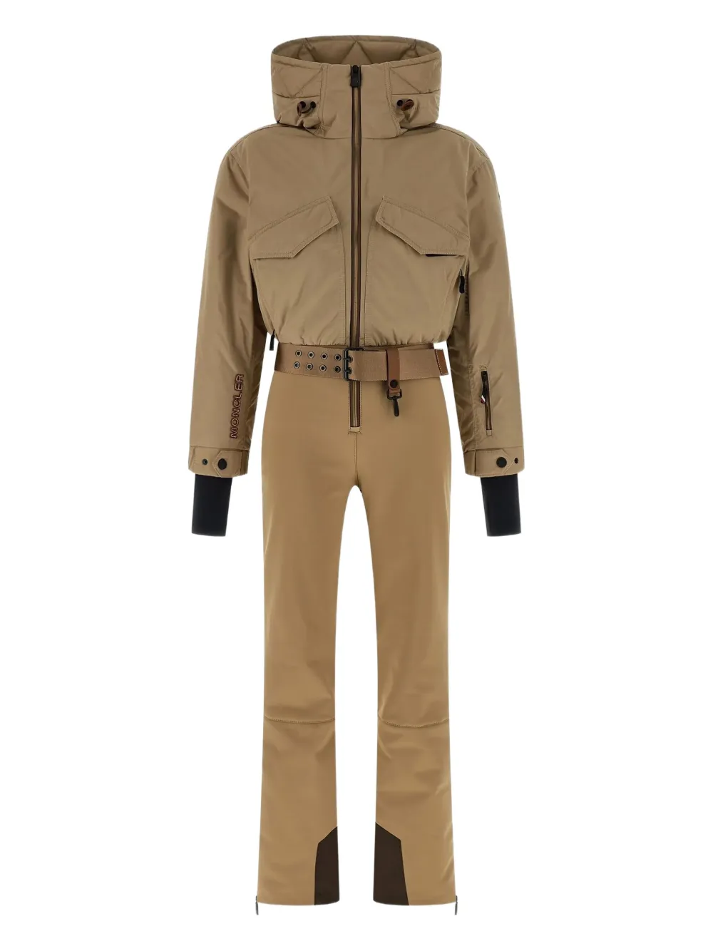 Moncler Hooded Belted Ski Suit In Brown