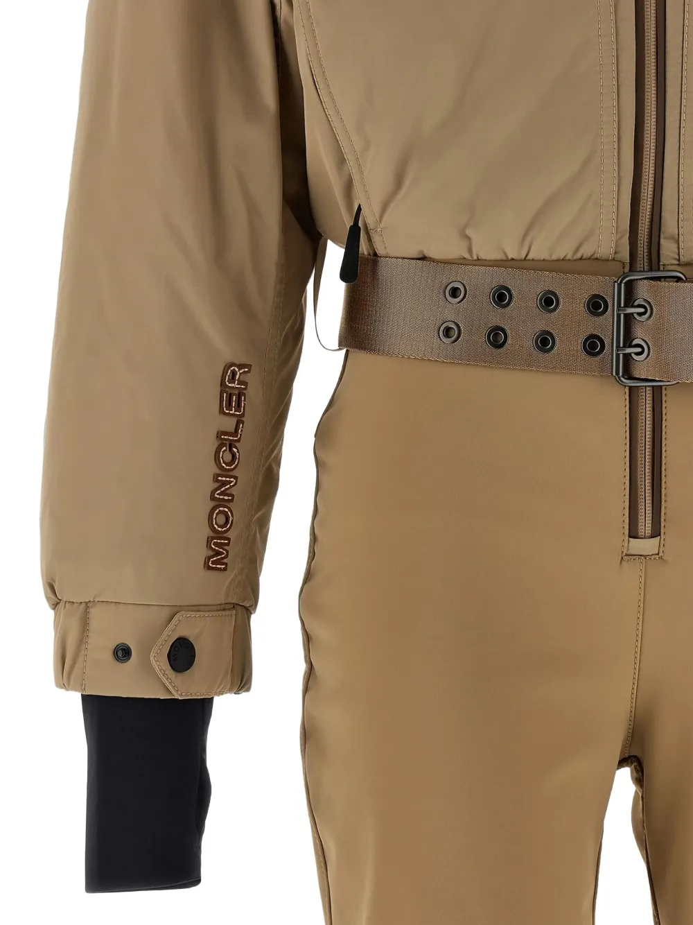 Moncler Hooded Belted Ski Suit In Brown