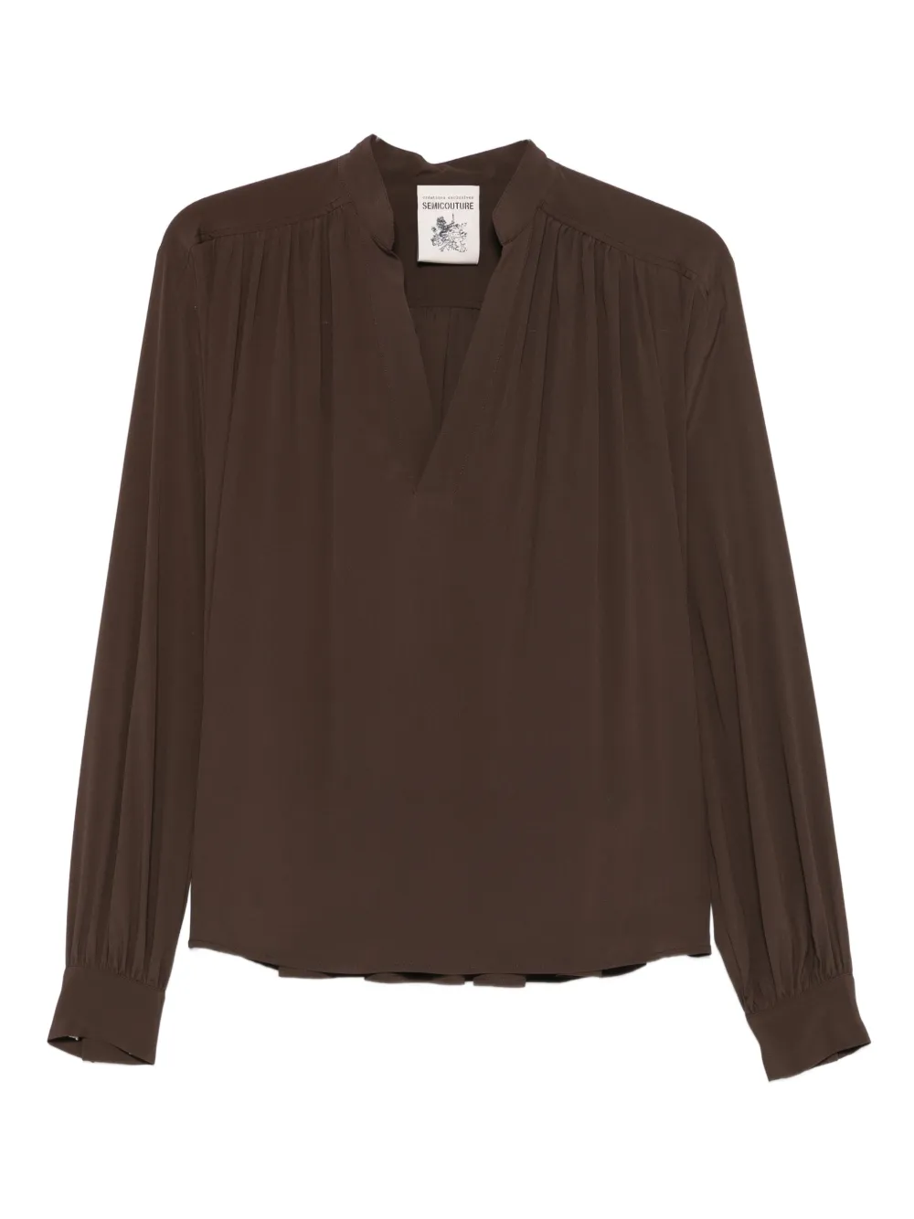 Semicouture Long-sleeve V-neck Blouse In Brown