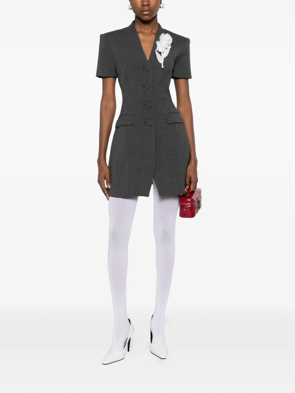 Self-Portrait Mini-jurk met bloemenbroche - Grijs