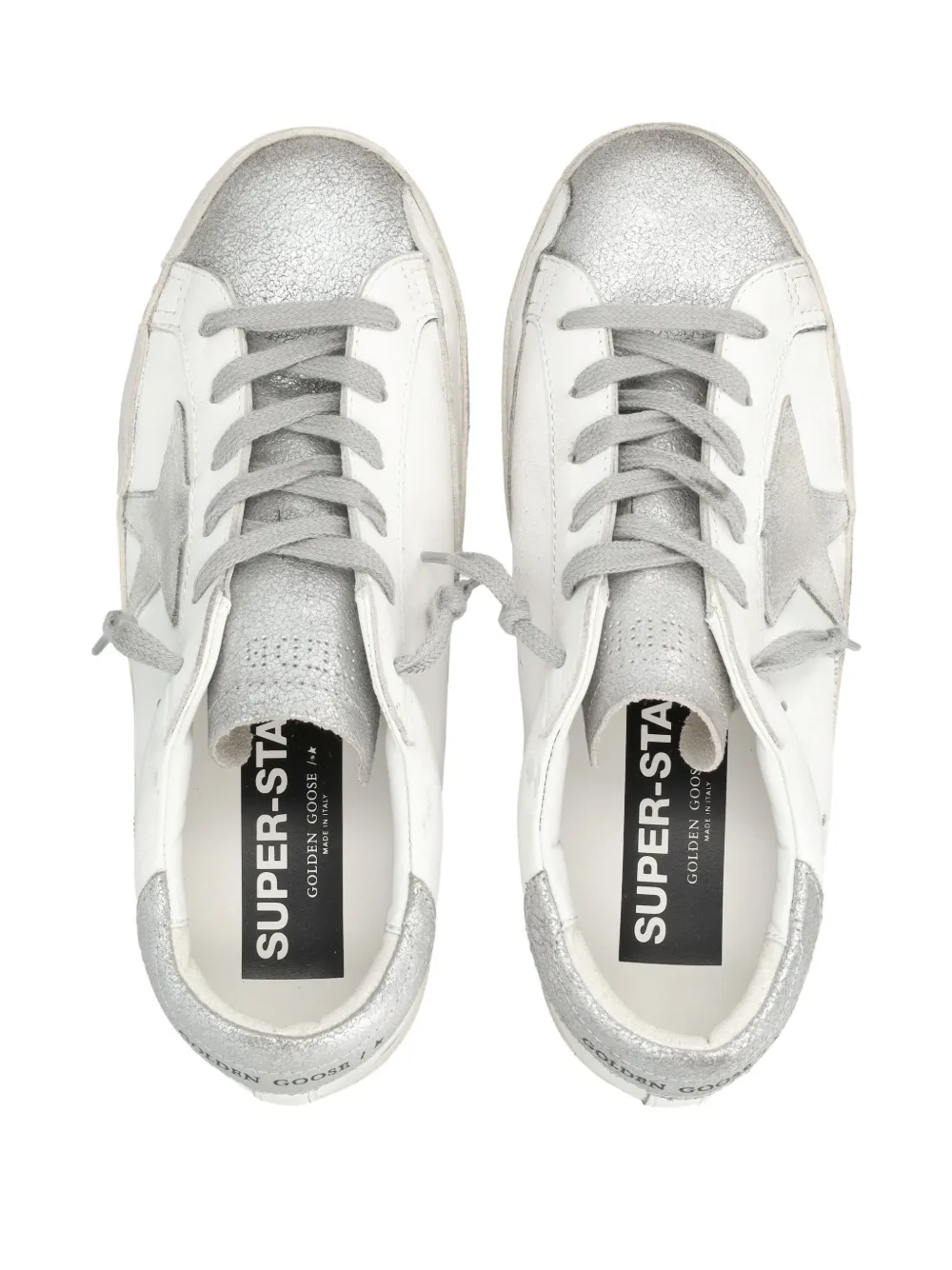 Golden Goose Super-star White And Silver Leather Womans Sneakers In White