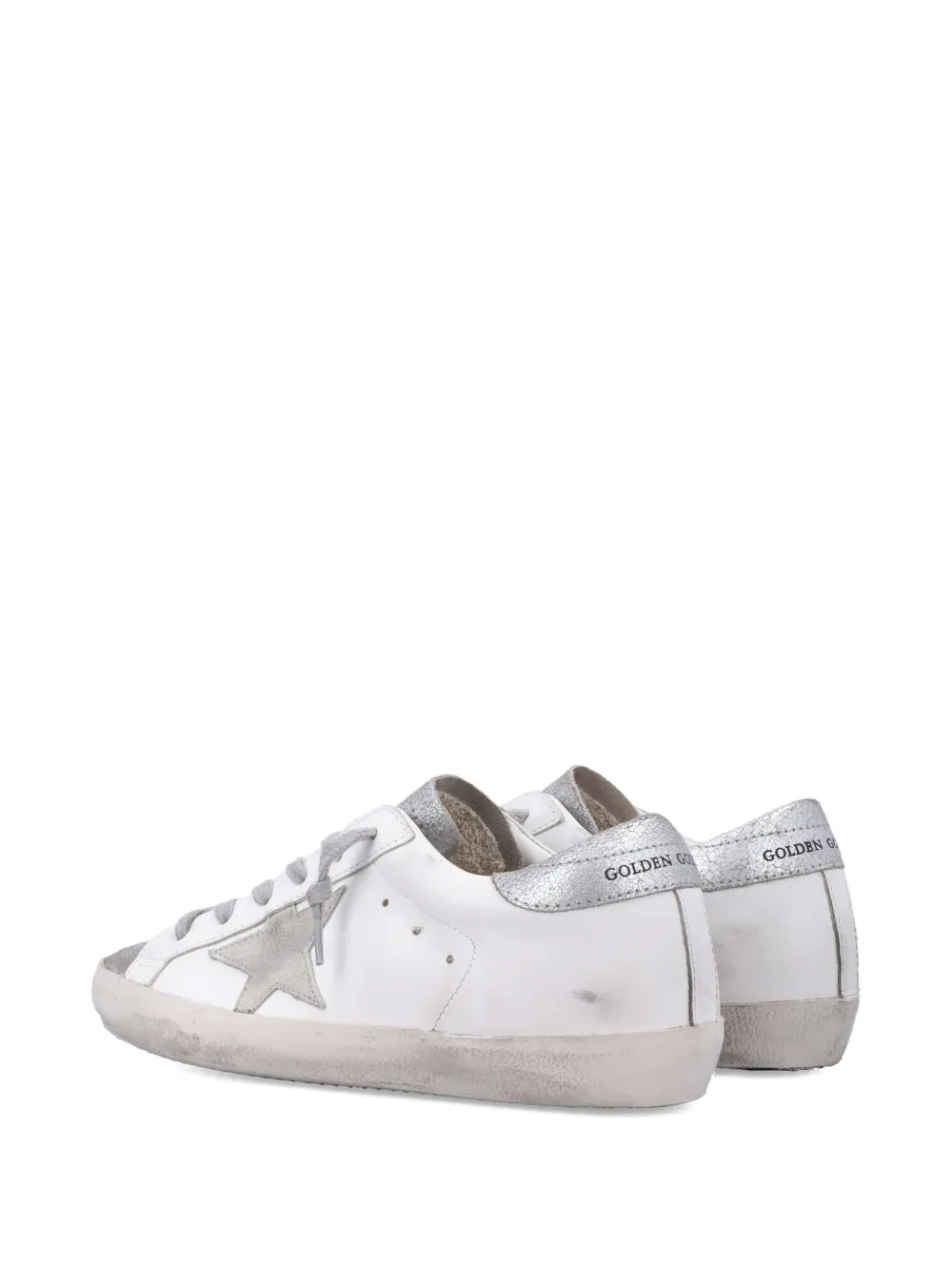 Golden Goose Super-star White And Silver Leather Womans Sneakers In White