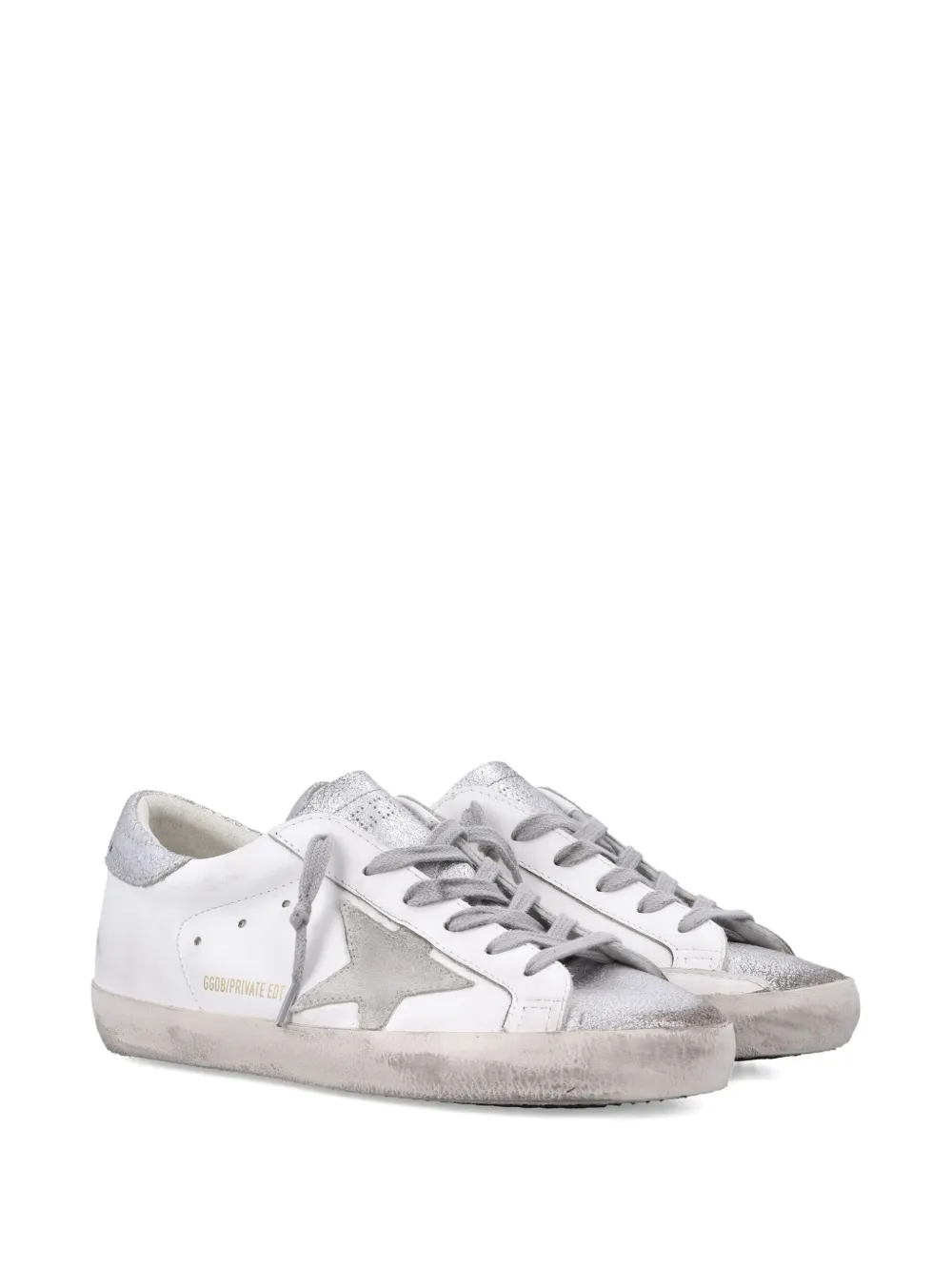 Golden Goose Super-star White And Silver Leather Womans Sneakers In White