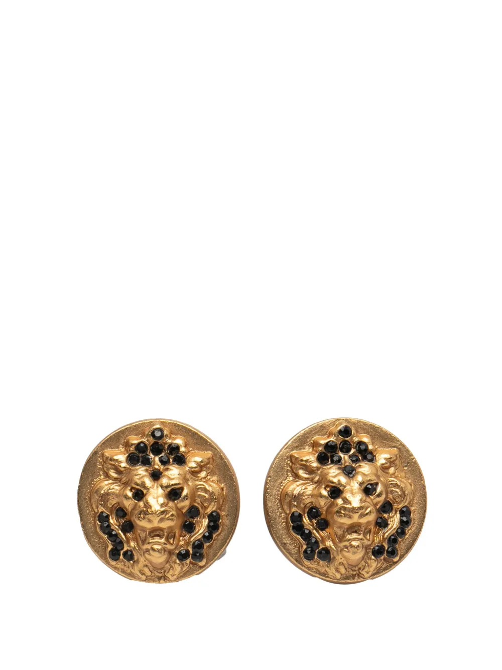 CHANEL Pre-Owned 2001 Gold Plated Rhinestones Lion Head Clip On