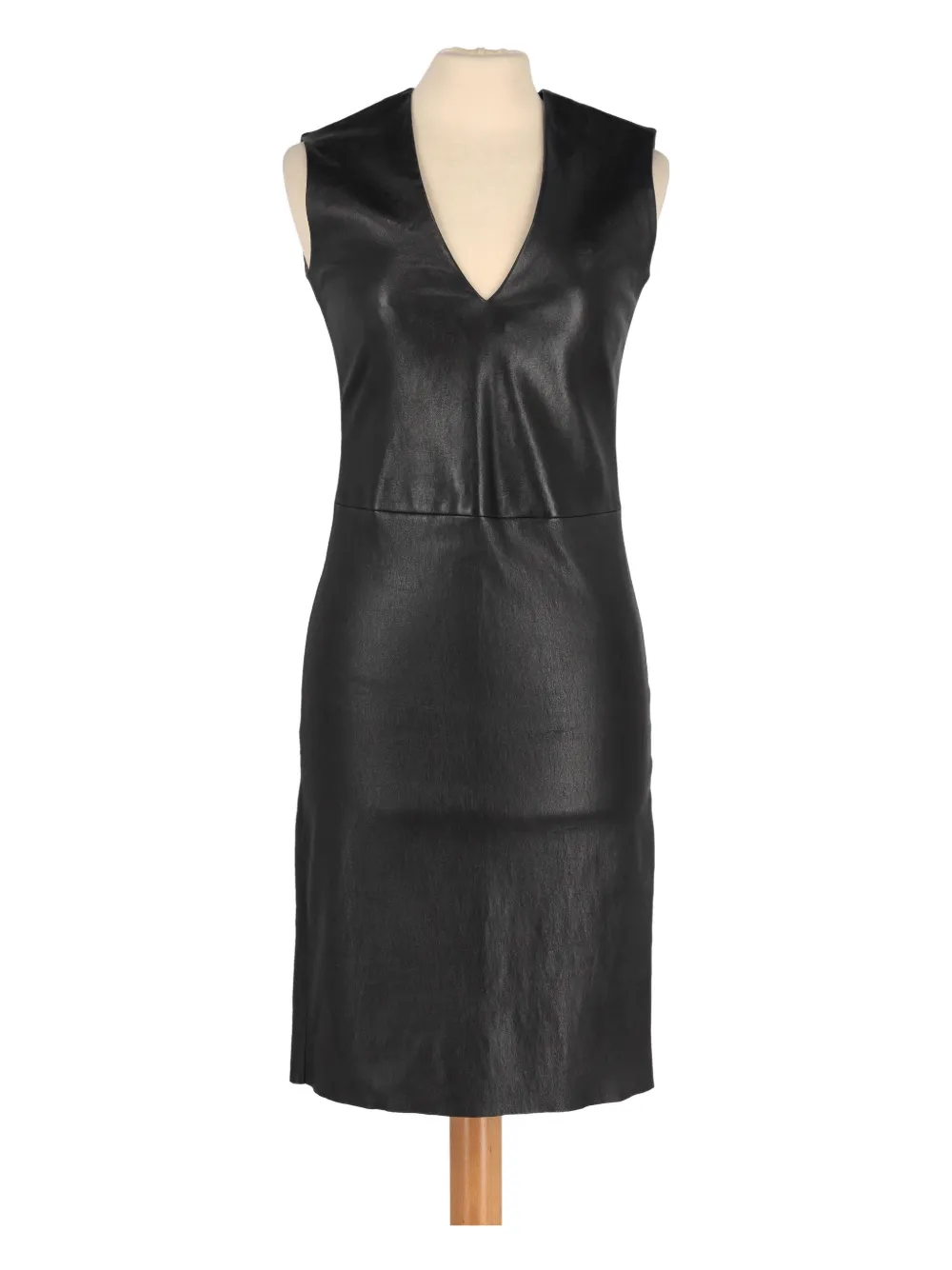 Pre-owned Prada V-neck Leather Dress In Black