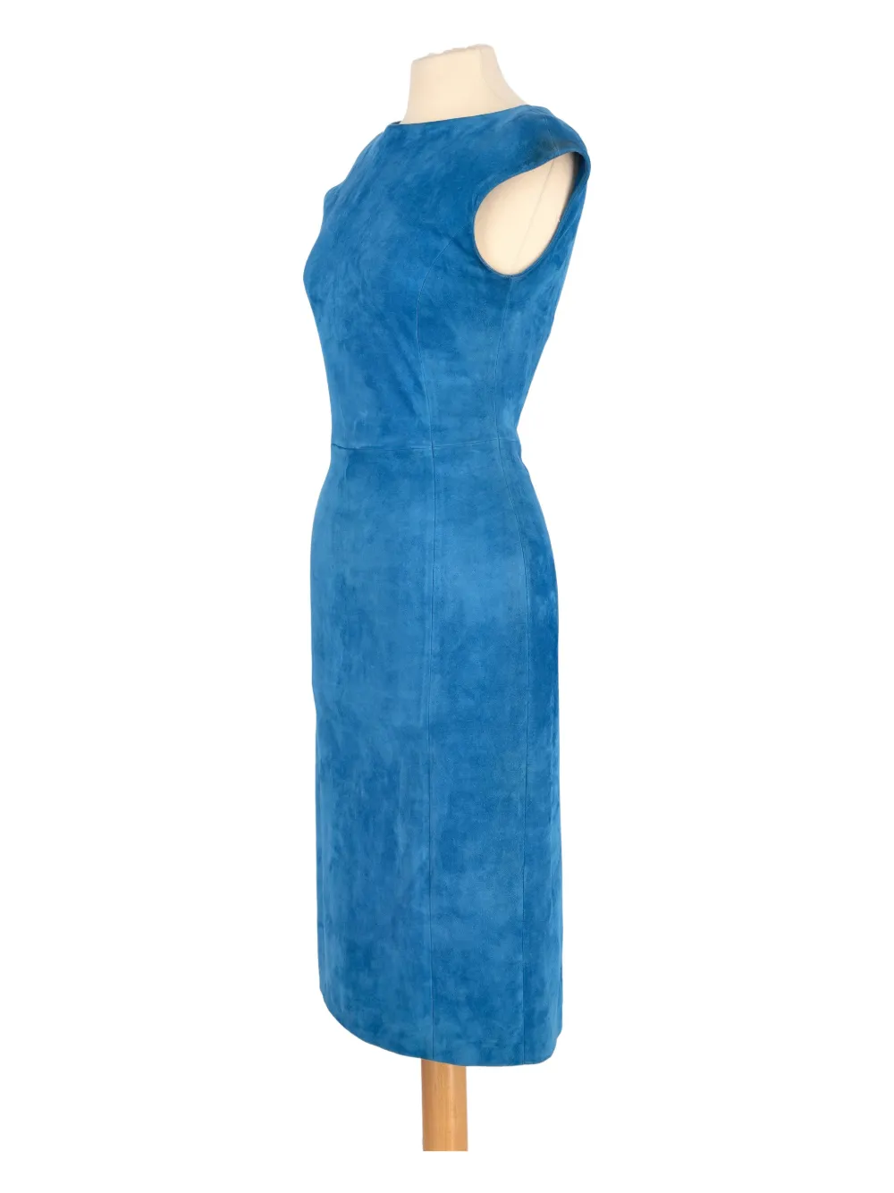 PRADA Pre-owned Round-neck Suede Midi Dress In Blue