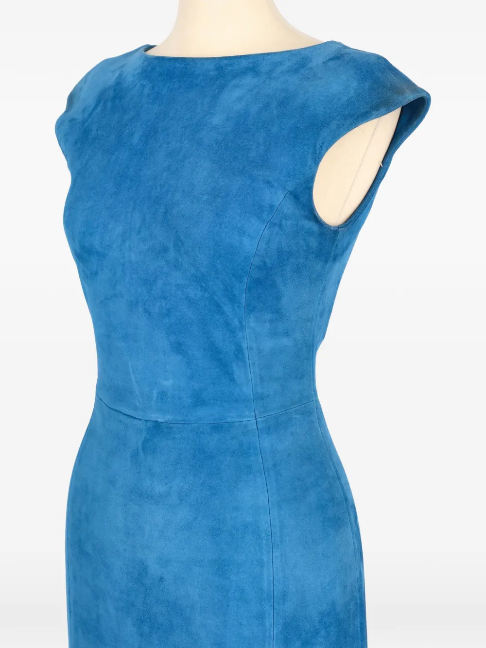 PRADA Pre-owned Round-neck Suede Midi Dress In Blue