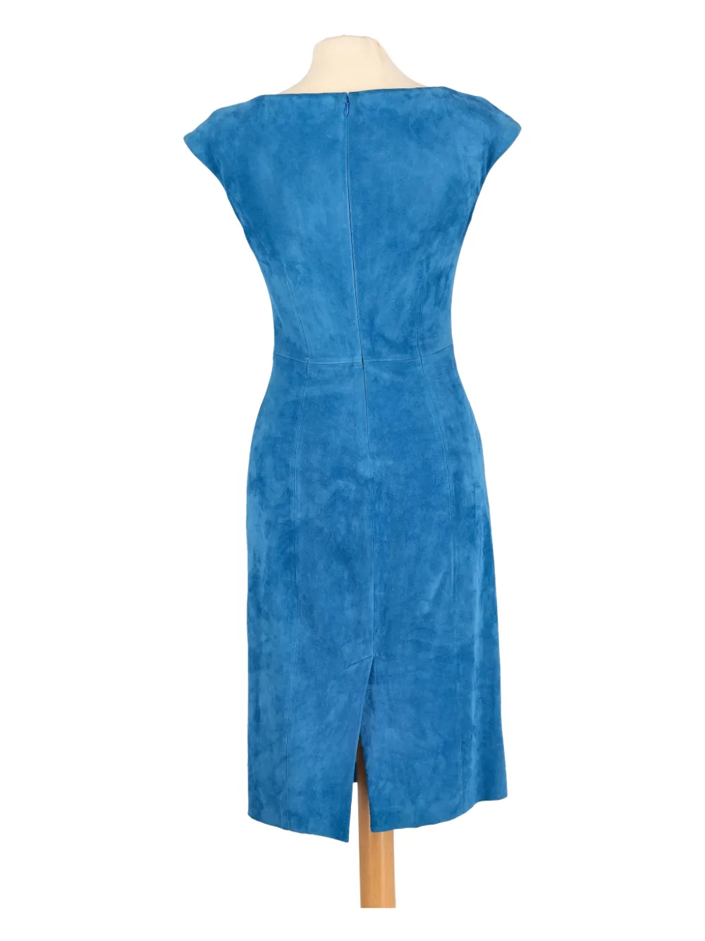 PRADA Pre-owned Round-neck Suede Midi Dress In Blue