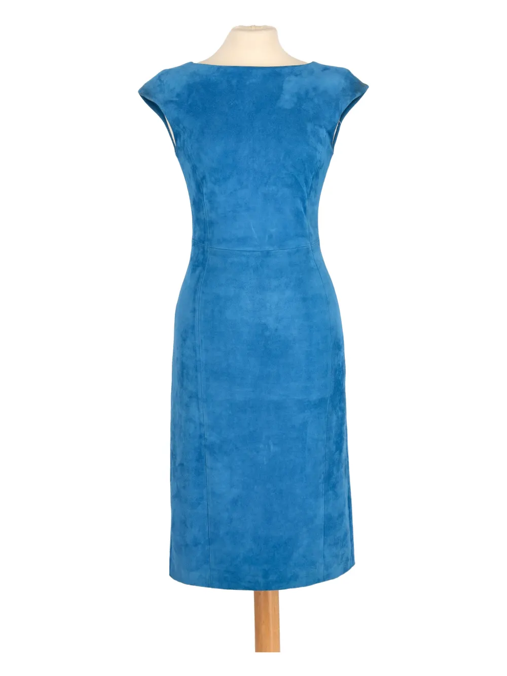 PRADA Pre-owned Round-neck Suede Midi Dress In Blue