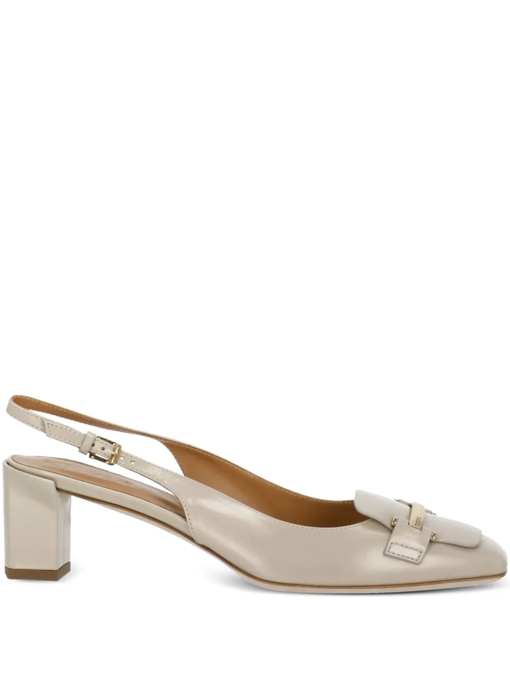 Tod's 60mm squared-toe metallic-logo pumps Beige