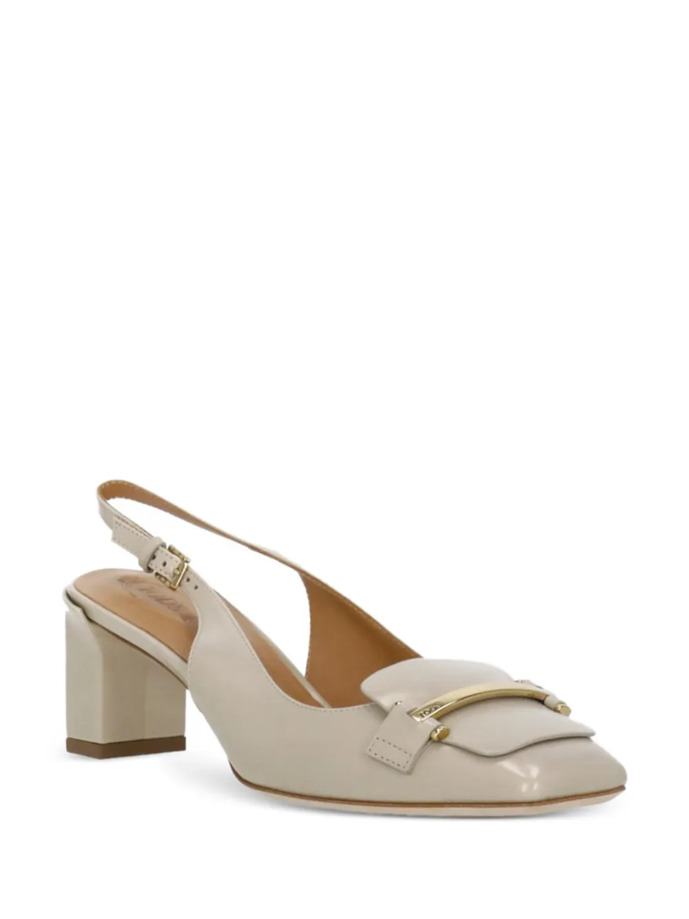 Tod's 60mm squared-toe metallic-logo pumps Beige