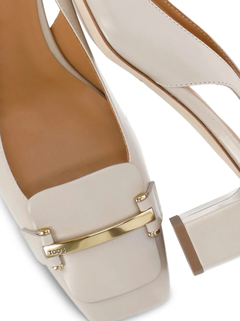 Tod's 60mm squared-toe metallic-logo pumps Beige