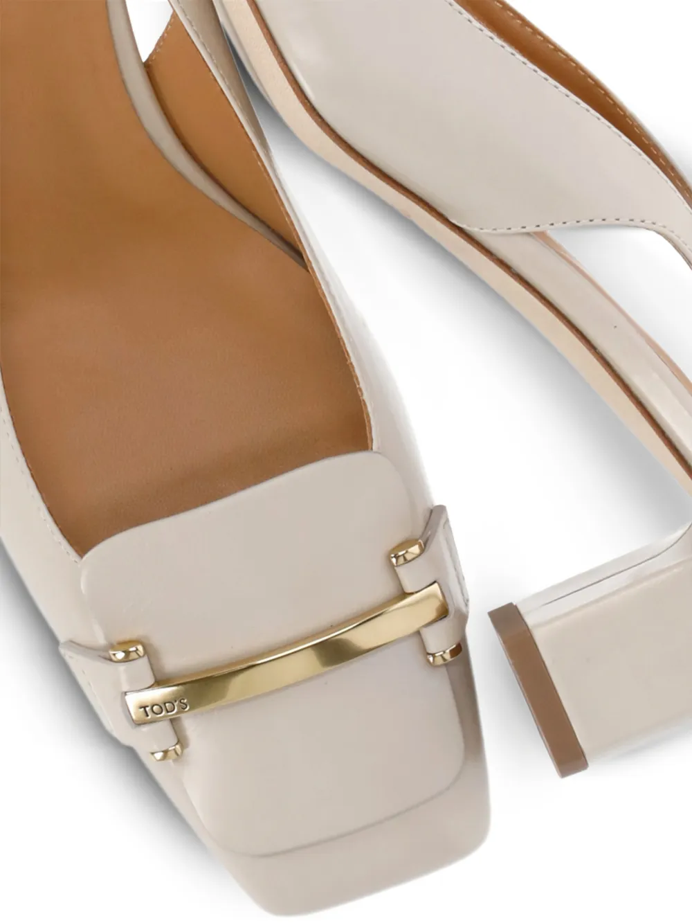 Tod's 60 mm pumps met metallic logo en vierkante neus Beige