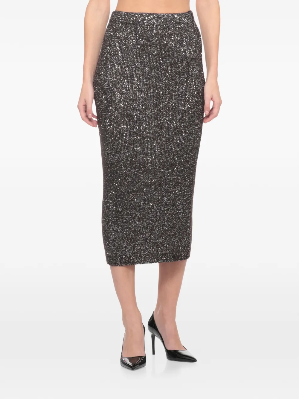 D.Exterior elasticated sequined midi skirt - Grijs