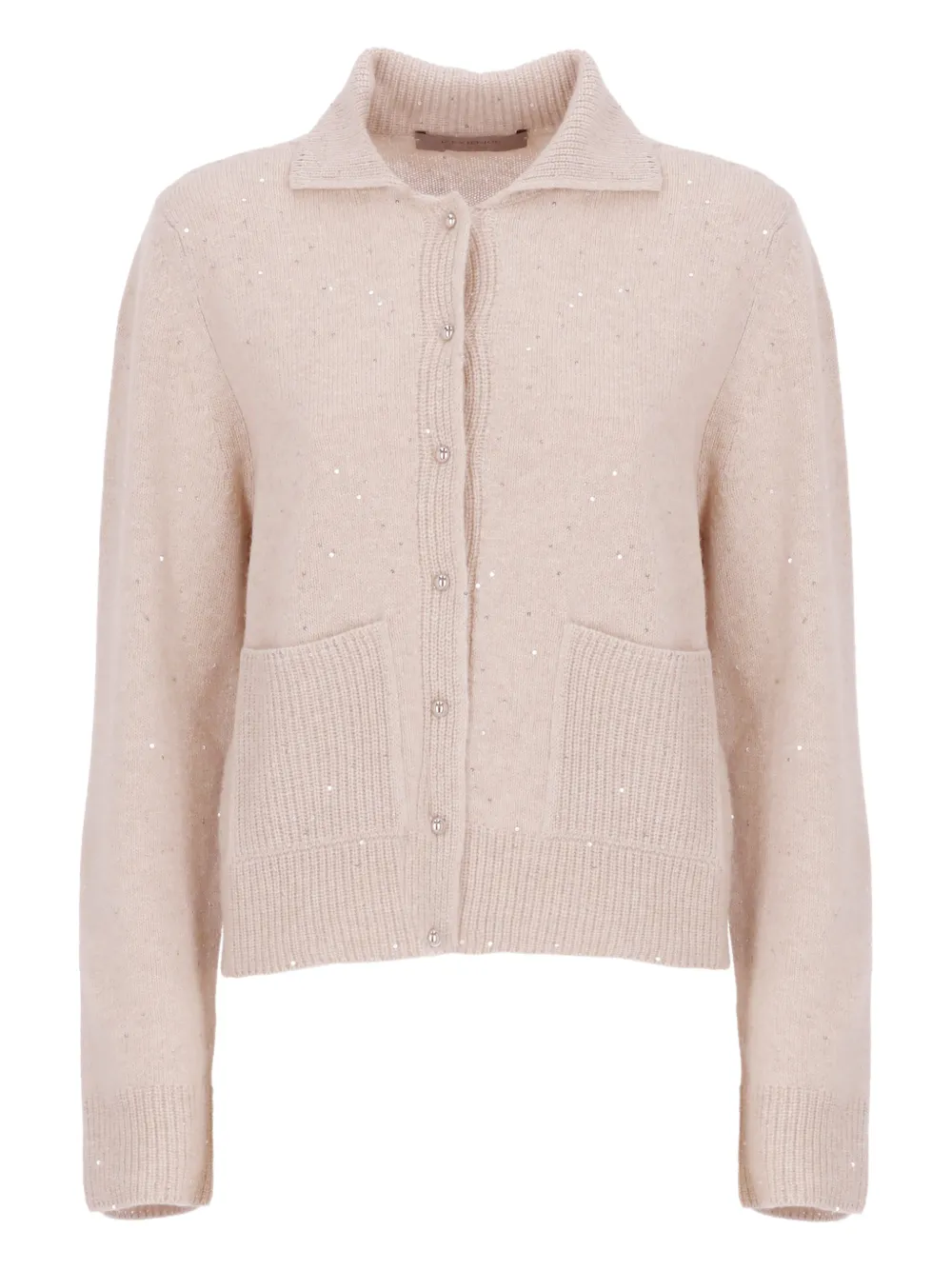 D.Exterior paillettes welt-pocket cardigan - Nude