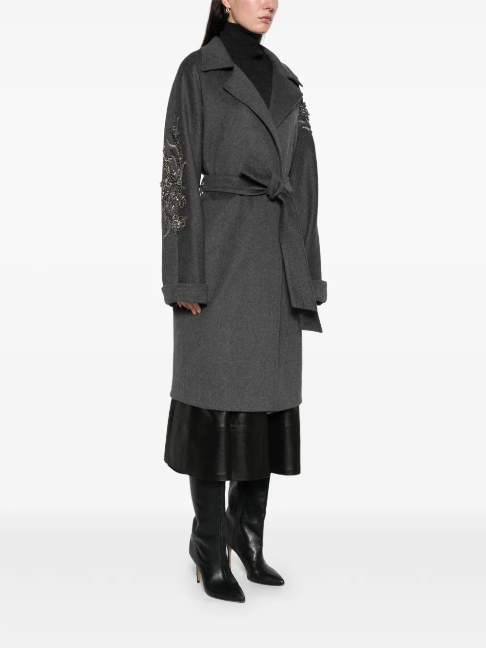 Blugirl Embellished Belted Coat In Gray