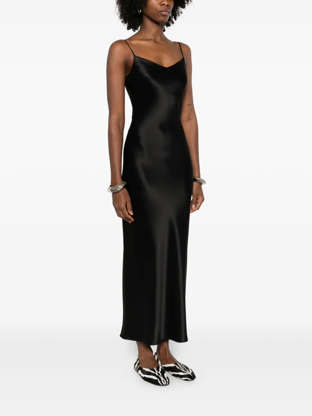  Ivory Paris V-neck Slip Midi Dress - Black 