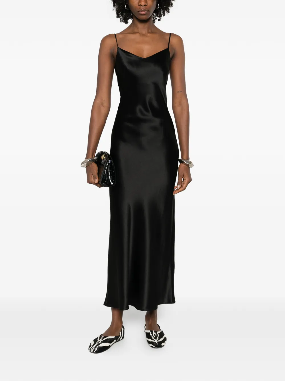 IVORY PARIS V-neck slip midi dress - Zwart