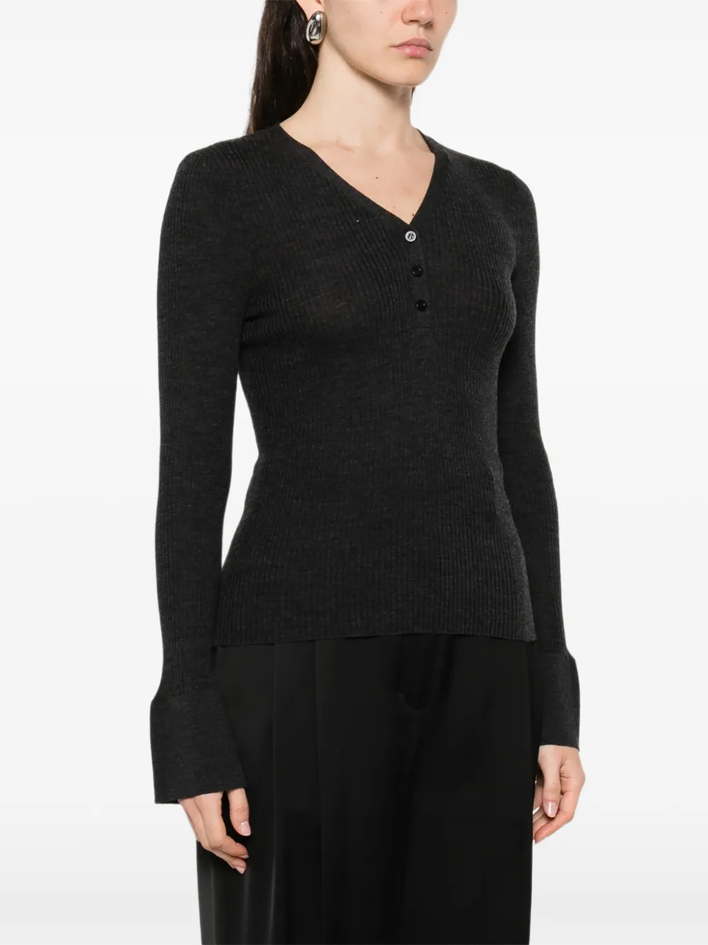  Ivory Paris Button Flared-sleeve Top - Grey 