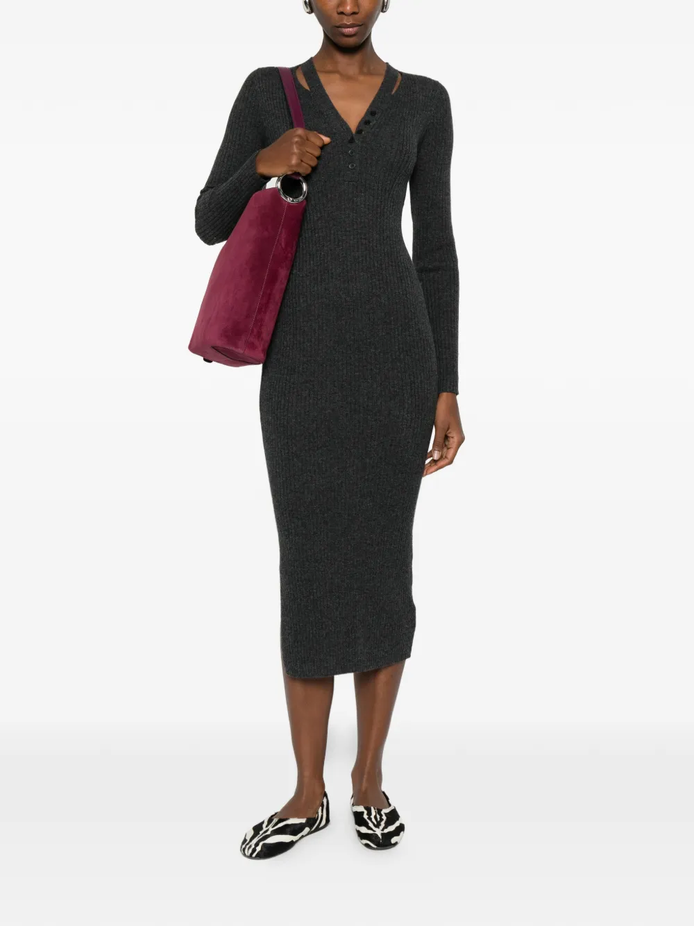 IVORY PARIS buttoned dress - Grijs