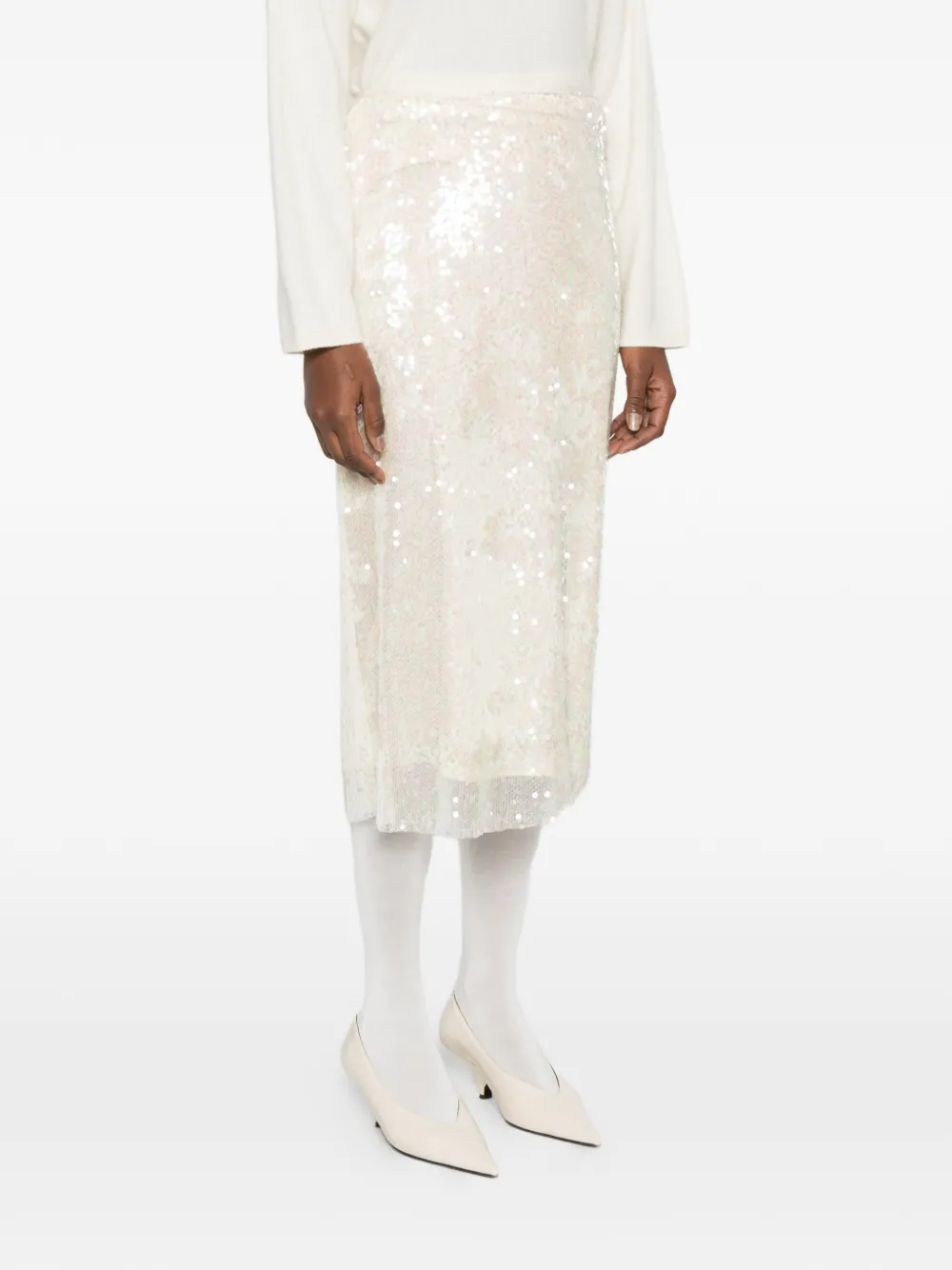 Ivory Paris Sequin-embellished Midi Skirt - Neutrals 