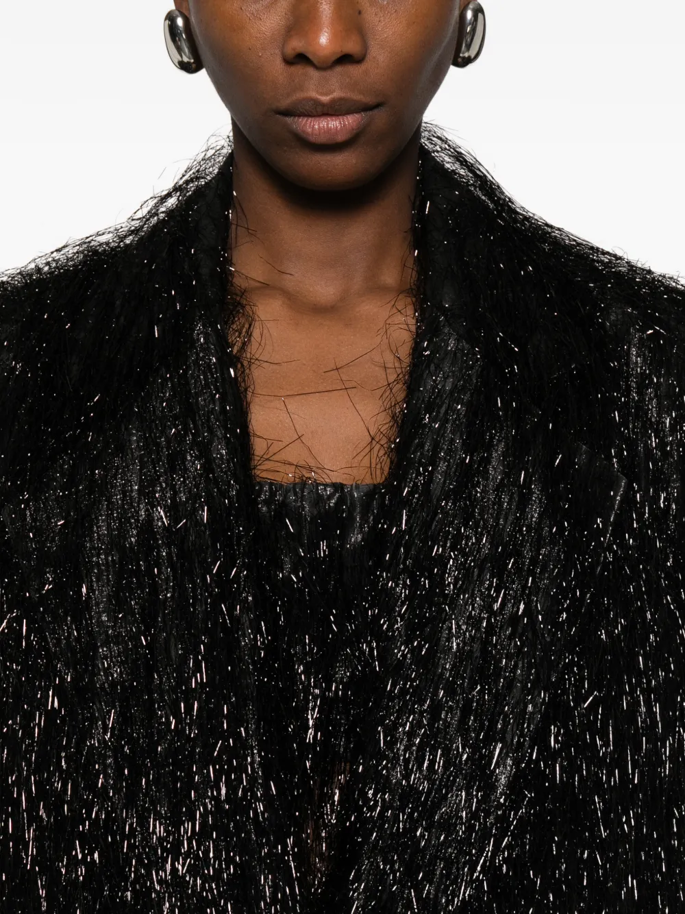 Medeea Loose-threads Coat In Black